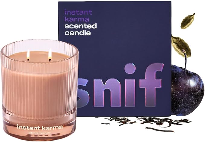Instant Karma Luxury Scented Candle by Snif, Dark and Dreamy Scent, 50+ Hours, 100% Cotton Fiber Wicks, Soy Wax Blend, Non-Toxic, Vegan, 8.5 oz - Bloomnest