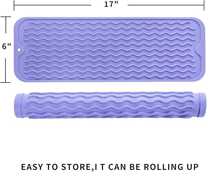 Silicone Dish Drying Mat for Multiple Usage,Easy clean,Eco-friendly,Heat-resistant Silicone Mat for Kitchen Counter,Sink,Bar,Bottle,or Cup Light Purple M 17 inches x 6 inches - Bloomnest