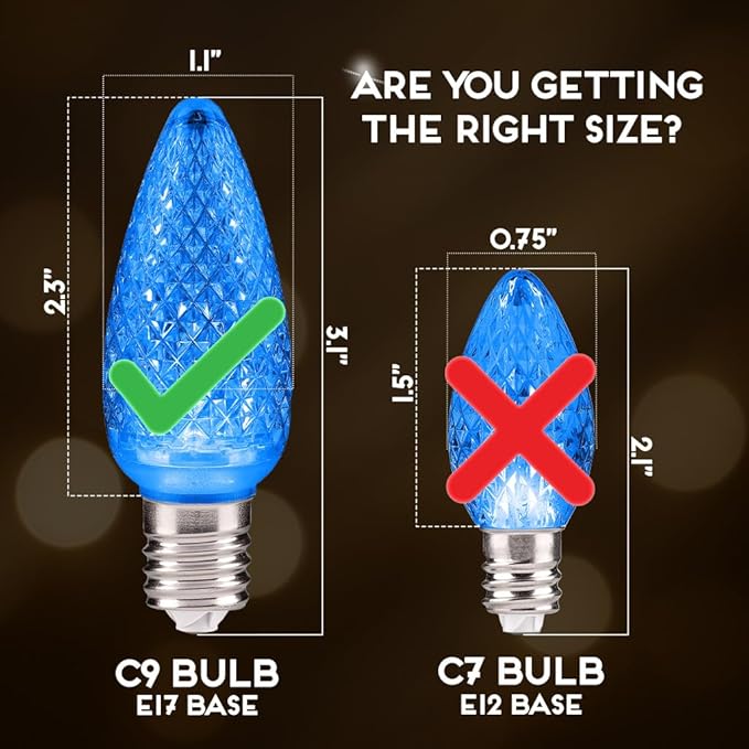 HLO Lighting Set of 500 Blue C9 Faceted LED Christmas Light Bulbs for Indoor & Outdoor Use | Durable Replacement Bulbs - Bloomnest