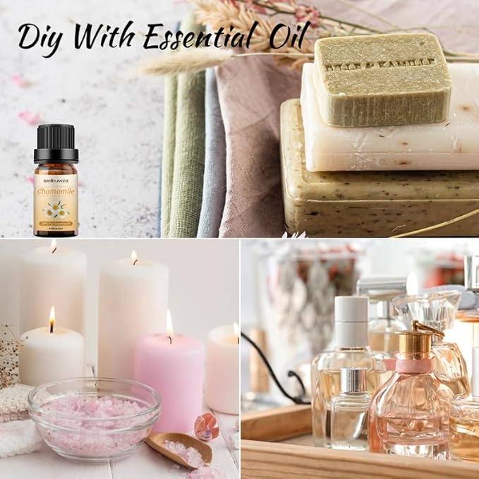 Sedbuwza 3 Pack Lavender Peppermint Chamomile Essential Oil 100% Pure and Natural Aromatherapy Gift Oils for Massage, Diffuser, Soaps, Candle Sedbuwza