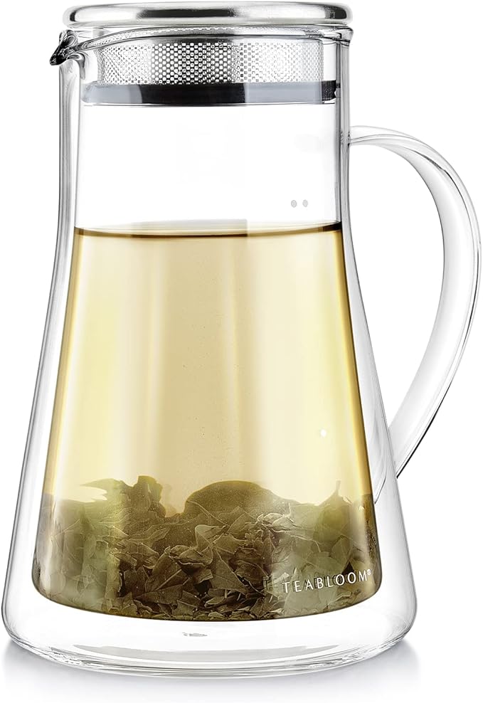 Teabloom Insulated Teapot Keeps Tea Hot – Tea Maker For Two (24 oz) – Double Wall Heatproof Glass Tea Steeper with Stainless Steel Filter Lid for Loose Leaf Tea - Bloomnest