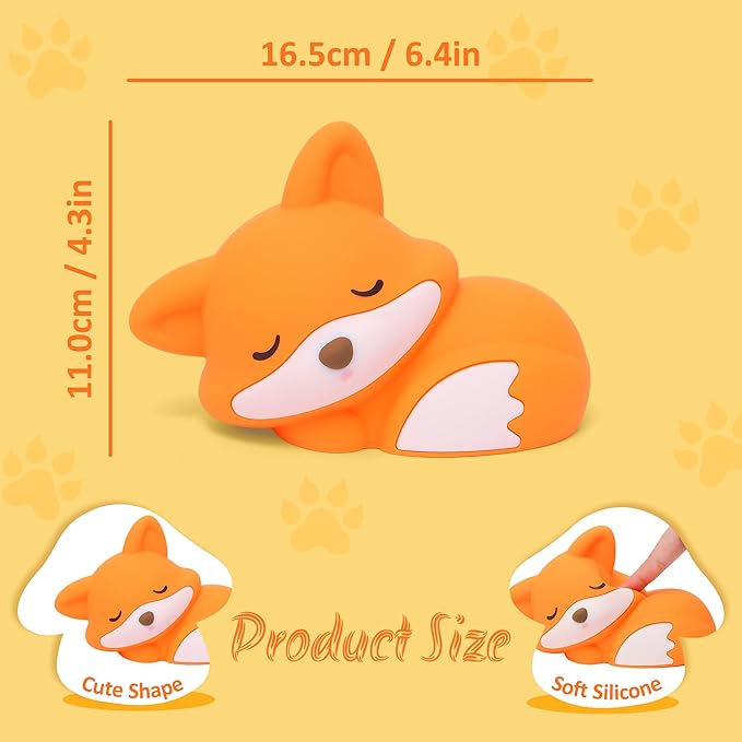 YuanDian Fox Night Light, Squishy Fox Silicone Lamp Novelty Gifts, Rechargeable Dimmable Timer Bedside Touch Nightlight for Breastfeeding Toddler Baby Kids - Bloomnest
