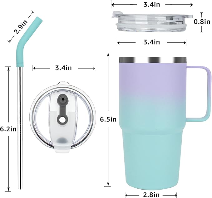 Sursip Kids 24 oz Insulated Cup with Handle, Toddler Double Wall Vacuum Stainless Steel Tumbler with Straw and 2 Lids, For Cold/Hot Drinks, School Mug for Toddler Girls and Boys (PurpleBlue-1 Pack) - Bloomnest