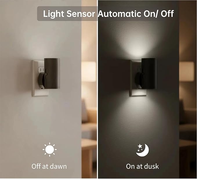 LED Night Light Plug into Wall, 0-300LM Adjustable Brightness,Light Sensor,Daylight 5000K,Dimmable Night Light for Hallway Bedroom Stairway, 4 Pack - Bloomnest
