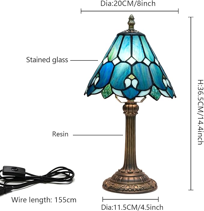 Tiffany Lamp Bedside Table Lamp-Nightstand,Stained Glass Lamp for Bedroom Dorm Living Kitchen, Aesthetic Cute Home Decor Gift (OFU1158) - Bloomnest