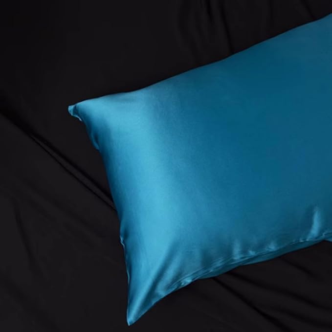 Pure Silk Pillowcase for Hair and Skin Made in USA, 22 Momme Real Silk Pillow Case with Zipper, 6A Grade, Organic, Cooling, Anti Acne, Anti Wrinkle, 1 Pc 20"x30" (Queen, Peacock Blue) - Bloomnest