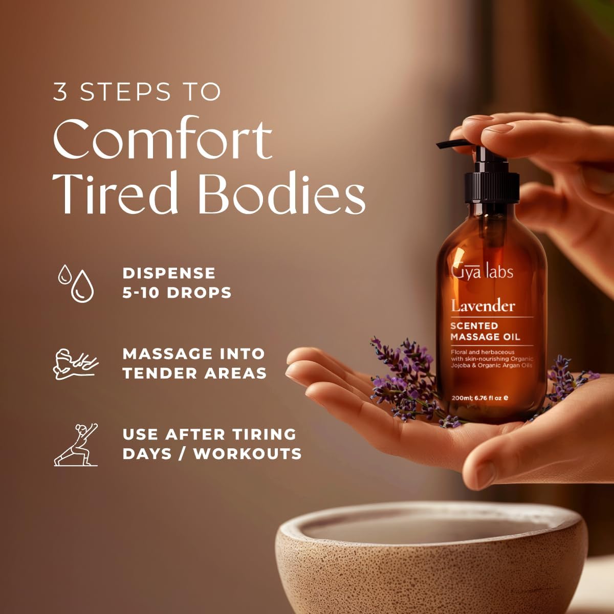 Gya Labs Lavender Massage Oil - 6.76 Fl Oz - Non-Greasy Formula for Sore Muscles, Deep Relaxation & All Skin Types - Suitable for Men & Women