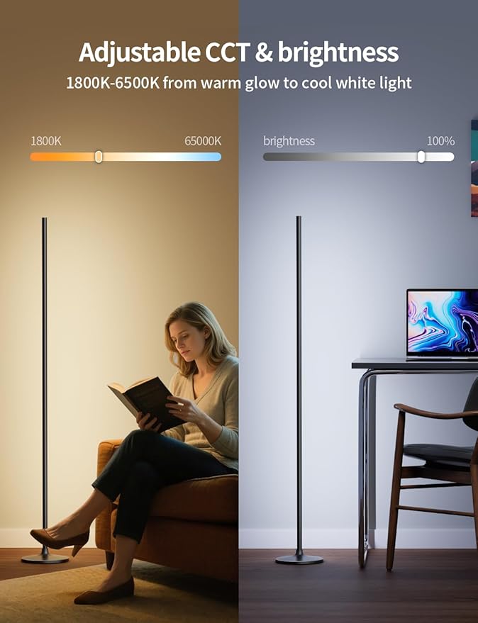 Ailofy Corner Floor Lamp, Corner Lamp Compatible with Alexa & Google Assistant, 16 Million DIY Colors, Sync with Music, App Control, Timer Setting, LED Floor Lamp for Living Room and Bedroom, Black - Bloomnest