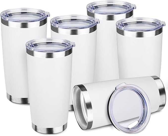 StarSpeed 20oz Tumbler Bulk with Lid, Stainless Steel Insulated Tumblers Double Wall Vacuum Insulated Travel Mug, Powder Coated Coffee Cups for Hot and Cold Drinks(White,6) - Bloomnest