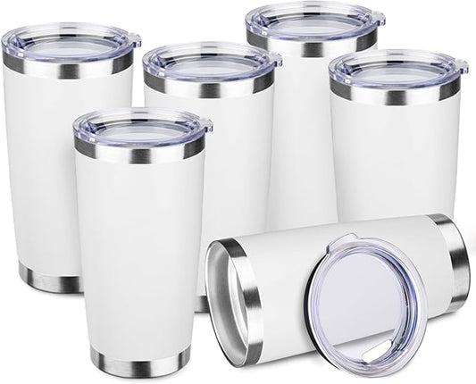 StarSpeed 20oz Tumbler Bulk with Lid, Stainless Steel Insulated Tumblers Double Wall Vacuum Insulated Travel Mug, Powder Coated Coffee Cups for Hot and Cold Drinks(White,6) - Bloomnest
