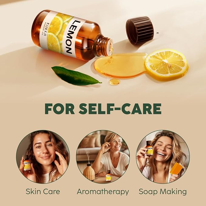 KUKKA Lemon Essential Oils - 0.34 Fl Oz - for Hair, Skin, Diffuser, Aromatherapy & DIY Soap Making Scent - Bloomnest