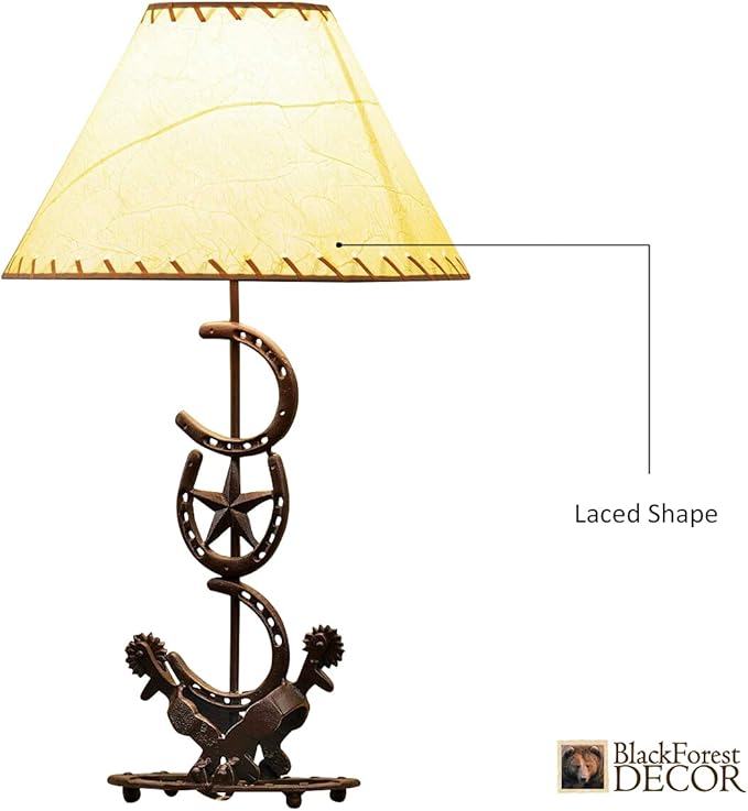 BLACK FOREST DECOR Horseshoe Star Table Lamp – Western Cast Iron Light with Shade for Rustic Rooms - Bloomnest