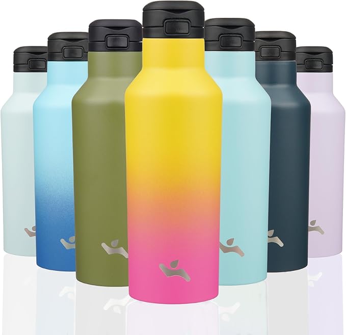 Insulated Water Bottle with Straw,17 OZ Double Wall Vacuum Stainless Steel Water Flask with 2 Lids,Rainbow - Bloomnest