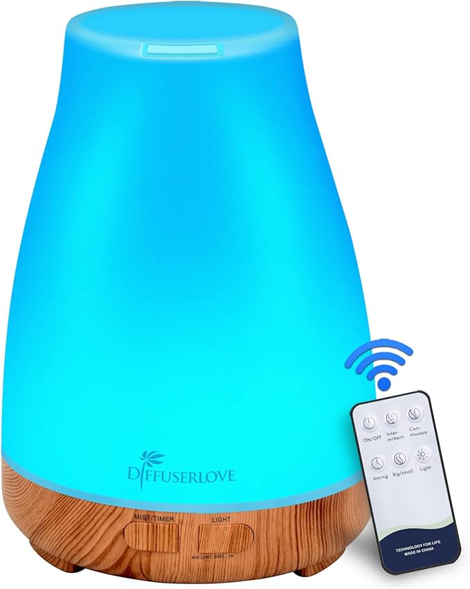 300ML Diffuser Essential Oil Diffuser Remote Control Aromatherapy Diffuser Mist Humidifiers with 7 Color LED Lights for Bedroom Office House Kitchen Yoga - Bloomnest