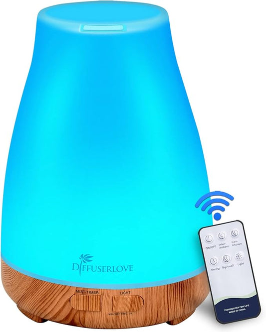 300ML Diffuser Essential Oil Diffuser Remote Control Aromatherapy Diffuser Mist Humidifiers with 7 Color LED Lights for Bedroom Office House Kitchen Yoga - Bloomnest