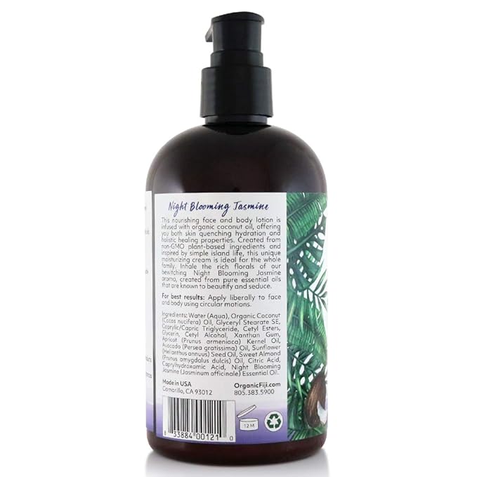 Coco Fiji Face & Body Lotion Infused With Coconut Oil | Lotion for Dry Skin | Moisturizer Face Cream & Massage Lotion for Women & Men | Night Blooming Jasmine 12 oz, Pack of 3 - Bloomnest