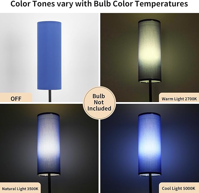 FRIDEKO HOME Floor Lamp with Blue Shade, Simple Design with Foot Pedal Switch, Small Tall Lamps for Living Room Bedroom Office, Corner Floor Stand Light with Black Pole Lamp (No Bulb/No Remote) - Bloomnest