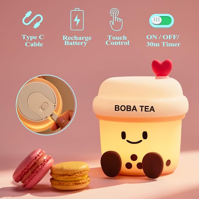 Boba Tea Night Light, Boba Gifts, Cute Silicone Bubble Tea Night Light, Kids' Bedroom Decor, Gift for Children, Teens, Adults, Perfect for Christmas & Birthdays (Boba Tea) - Bloomnest