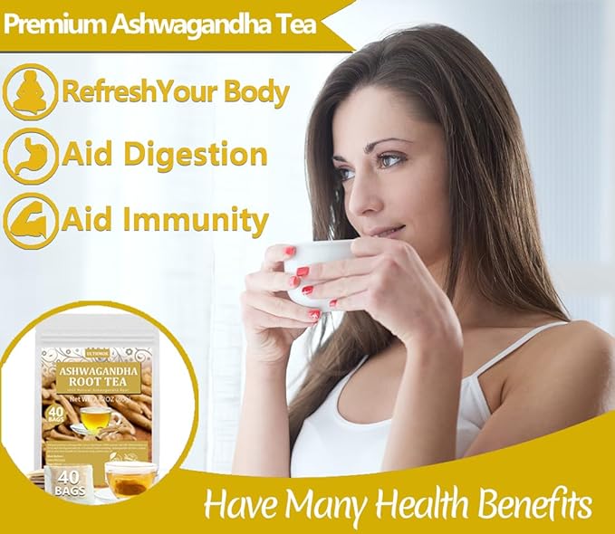 Premium 40 Ashwagandha Tea Bags, Made with 100% Wild Ashwagandha Root, No Additives & Caffeine free. - Bloomnest