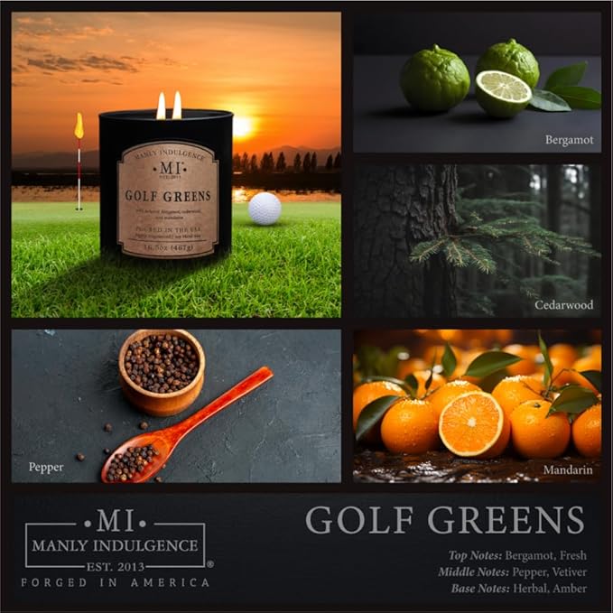 Manly Indulgence Golf Greens Scented Candles for Men, 2 Wick, 16.5 oz, Premium Soy Blend Wax, 60H Burn, Candles for Home Scented - Made in The USA - Bloomnest