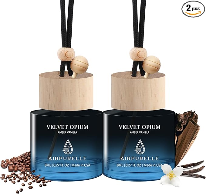 Car Air Freshener Hanging 2 Pack Car Fresheners Diffuser - Amber Vanilla Car Scents Essential Oil Air Diffuser, 45+ days Long Lasting Fragrance Air Fresheners, Two 0.27 FL OZ/8ML Made in USA - Bloomnest