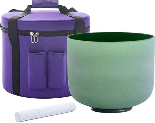 Hye-eun 8 Inch F Note Green Colored Quartz Crystal Singing Bowl 432hz Heart Chakra for Yoga Sound Healing Meditation with Carrying Case and Mallet - Bloomnest