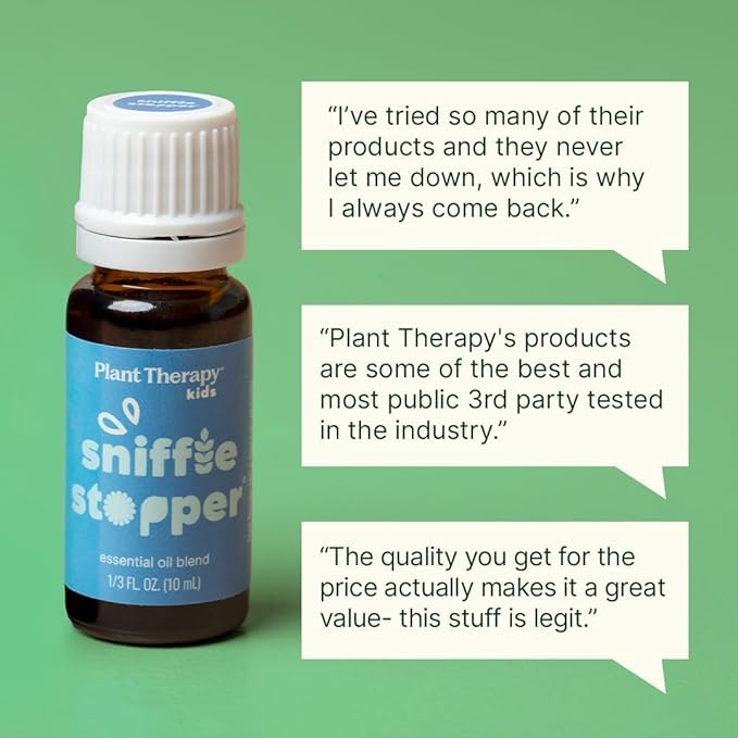 Plant Therapy Kids Sniffle Stopper Essential Oil Blend, 10 mL (1/3 oz), Respiratory Support Essential Oil Blend, Helps Clear Congestion, 100% Pure, Undiluted - Bloomnest