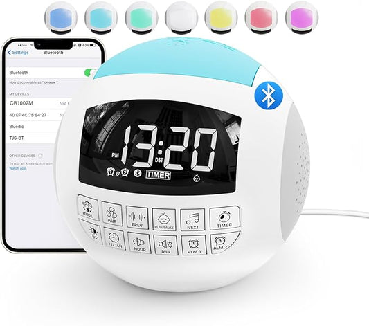 42 Sound White Noise Machine for Kids Adult Baby Sleeping + Bluetooth + Nightlight, Lullaby/Nature Soothing Sounds, 2 Alarm Clock for Bedroom Home, Adjustable Volume, 15-480 Timer, USB & AC Powered… - Bloomnest