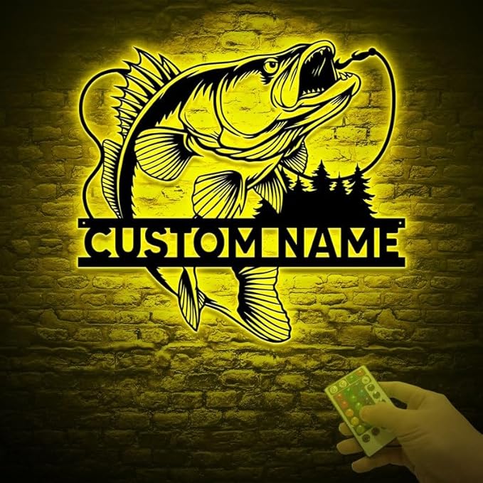 Personalized Neon Sign, Custom Walleye Fishing Metal Sign with Led Light, Fishing Gifts for Men Father,s Day Gift, Fisher Name Sign Cabin Decor, Walleye Fish Gift - Bloomnest