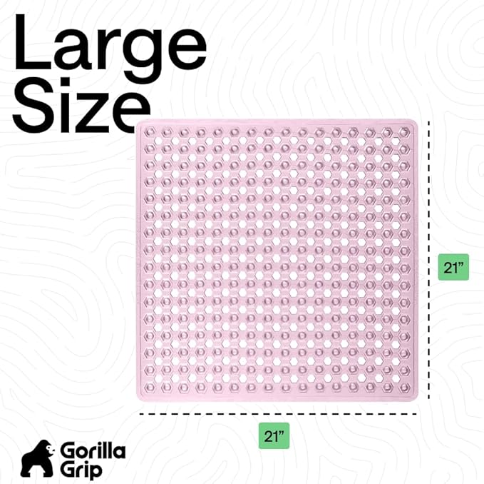 GORILLA GRIP Patented Square Shower Stall Mat, Small Bathtub Floor Mats for Stand Up Showers, Suction Cups and Drainage Holes, Machine Wash, Soft on Feet, Bathroom Accessories 21x21 Inch, Light Pink - Bloomnest