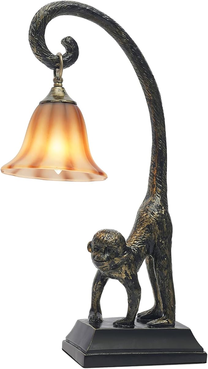 Tiffany Table Lamp Resin Bronze Monkey Lamp Vintage Animal Desk Lamp Bedside Light Easy Use for Home Decor,Living Room, Bedroom 23inch Tall Push Button Switch (Right) - Bloomnest