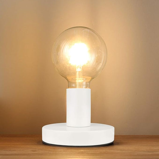 Helunsi Industrial Table Lamp Base - E26/E27 Edison Light Bulb Stand, Exposed Bulb, Simple Metal, 5.8ft Cord Switch Plug, White - Bloomnest