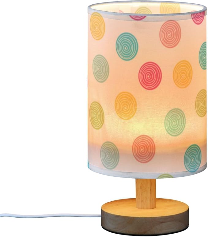Table Lamp Summer Polka Dot Pattern Nightstand Lamp with Wood Base Fabric Lamp Shade Bedside Desk Lamp for Living Room Bedroom Kids Room Office - Bloomnest