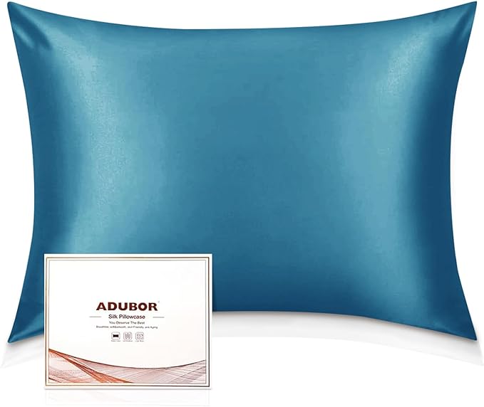 Adubor 100% Silk Pillowcase - Mulberry Silk Pillow Cases, 23 Momme 6A Grade Fibers, Silk Pillow Case for Hair and Skin Health, with Hidden Zipper (King 20''×36'', Peacock Blue, 1PC) - Bloomnest