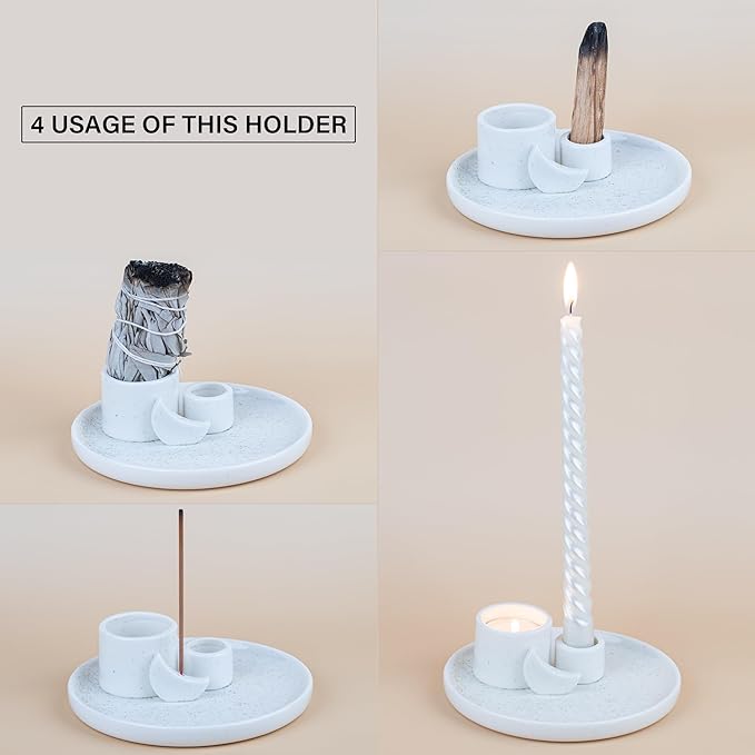 ZenBless Incense Burner, Palo Santo Sage Candle Holder for Burning, Incense Holder for Sticks, Ceramic Ash Catcher Tray for Meditation Yoga Room Home Decor Spritual Gifts(White) ZenBless