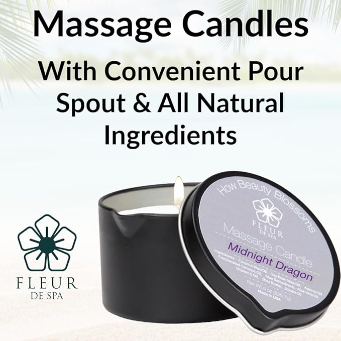 FLEUR DE SPA Massage Oil Candle – 6oz with Pour Spout – Made in USA – All Natural Coconut & Soy Blend – Melts to Warm, Alluring & Hydrating Body Oil – Perfect Spa & Gift Candle (Coconut) - Bloomnest