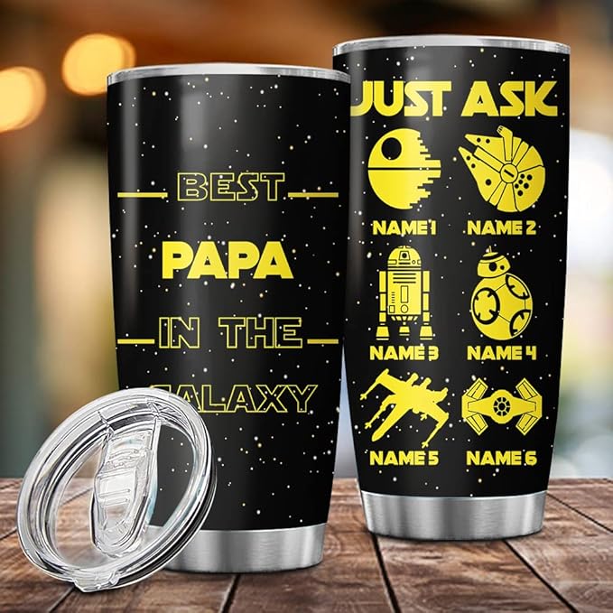 Custom Best Papa In The Galaxy Personalized Tumbler Cup Father's Day Gift, Gift For Dad, Father, Papa, Grandpa 20oz Insulated Coffee/Tea Tumbler with Lid - Bloomnest