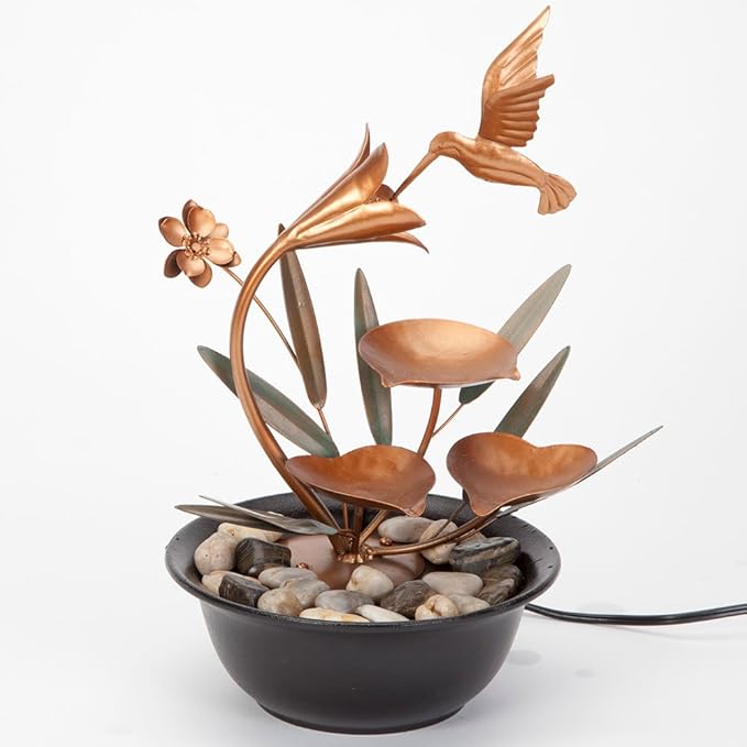 Bits and Pieces - Indoor Hummingbird Lily Fountain - Zen Tabletop Water Fountain - Bloomnest