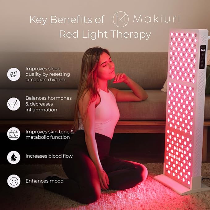Makiuri Red Light Therapy Panel for Full Body | 630 nm, 660nm, 810nm, 830nm, 850nm | Clinical Grade Red & Near-Infrared LED Light Therapy (5 Wavelengths) | High Irradiance | Neptune (Black 300 LED) Makiuri
