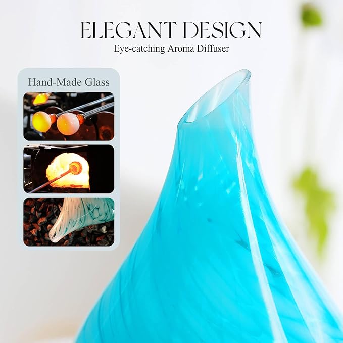Porseme 280ml Essential Oil Diffuser Glass Color Changing Aroma Air Diffusers Aromatherapy Ultrasonic Cool Mist Humidifier 7 Running Hours Waterless Auto-off for Sleeping, Yoga, Office, Spa(Blue Wave) - Bloomnest