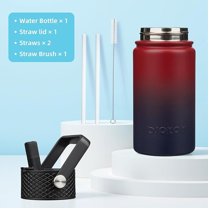 BJPKPK Insulated Water Bottle with Straw Lid, 15oz Cute Water Bottles, Stainless Steel Metal Thermo, Reusable BPA Free Leak Proof Tumblers, Cups,Charming Red - Bloomnest