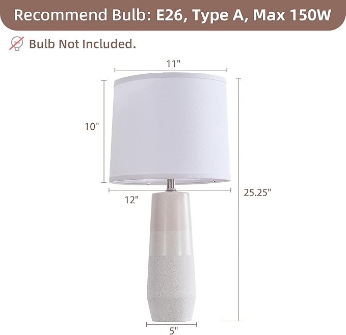 25.25" White Ceramic Table Lamps for Living Room, Ceramic White Lamps Set of 2 for Nightstand, Minimalist Beige Table Lamp Set of 2 for Bedroom, Console Reading Table Lamps - Bloomnest
