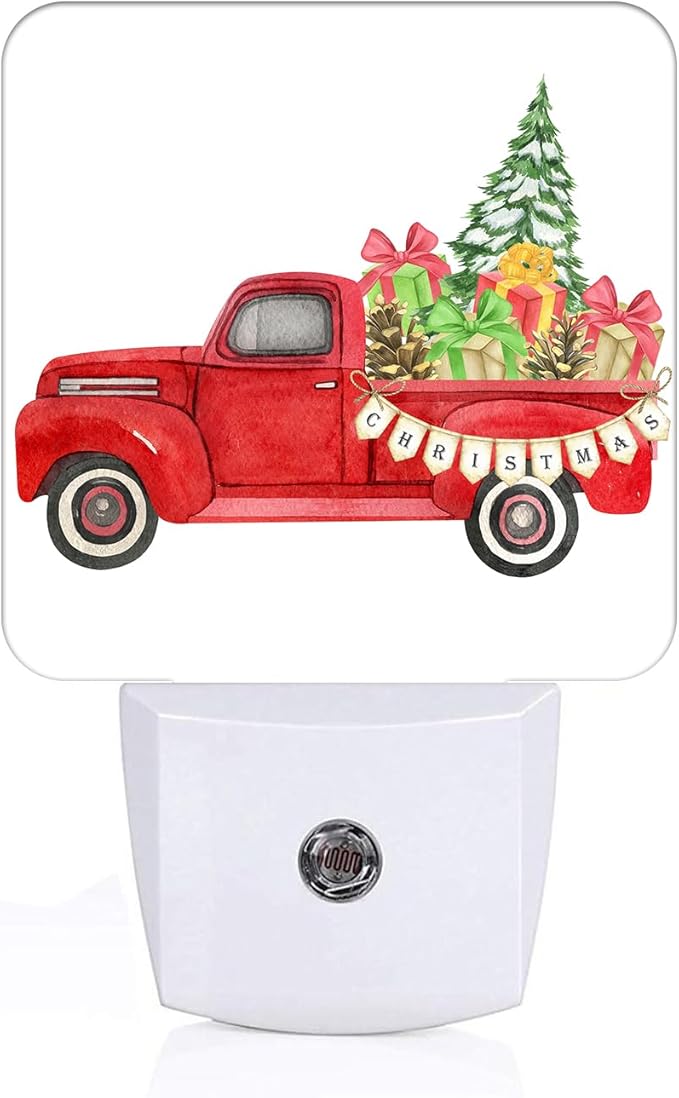 Retro Truck with Christmas Tree Night Light,Plug-in Night Lights with Dusk to Dawn Sensor for Stairway,Hallway,Bedroom Sleep Friendly Ideal for Women/Girls/Boys Gift,0.5w - Bloomnest