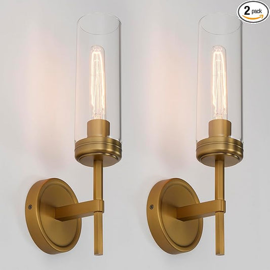 Modern Wall Sconces Set of Two Brass Gold Bathroom Vanity Light with Handblown Clear Glass Hardwired Wall Sconce Light for Bathroom Mirror Bedroom Livingroom Hallway Indoor - Bloomnest