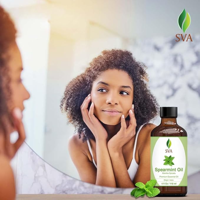 SVA Spearmint Essential Oil – 4 Fl Oz – 100% Natural Spearmint Oil - for Diffuser, Hair Care, Face, Skin Care, Aromatherapy, Scalp and Body Massage, Soap and Candle Making – with Dropper - Bloomnest
