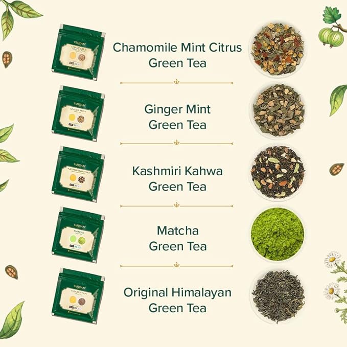 VAHDAM, Assorted Green Tea Loose Leaf Tea Gift Set (10 Flavors) Gift Ideas for Women & Men | Exotic Himalayan Green Tea Blends | Resealable Ziplock Pouch | Gifts for Him/Her - Bloomnest