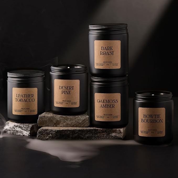 9oz Scented Candle for Men, Oakmoss Amber Scented, Men Scented Candle, Long Lasting Masculine Scents, Natural Coconut Jar Candle for Home, Bachelor Pad Decor, The Perfect Mens Gift - Bloomnest