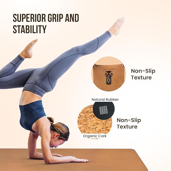 MHW - Live Well Thick Non-Slip Yoga Mats for Home Workout – Eco-Friendly Cork & TPE Yoga Mats | Extra Wide, Long, Foldable, Odorless Exercise Mats with Strap & Bag – Travel-Friendly & Portable