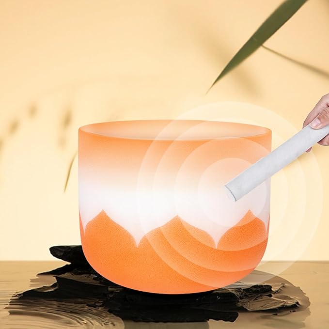 Leize 6-12 inch Lotus Design Colored Rim Chakra Tuned 432hz Set of 7 Quartz Crystal Singing Bowls with Heavy Duty Carrying Cases and Singing Bowl Mallet Suede Strikers
