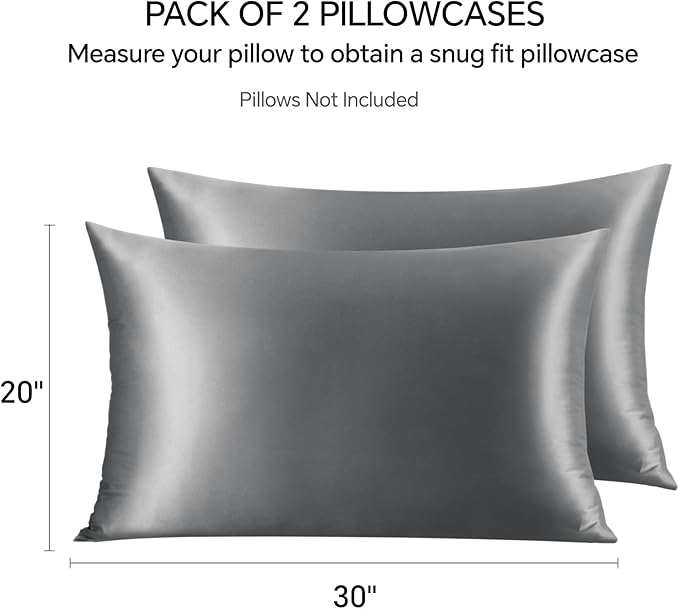 INFIIXSO Silk Pillow Cases Queen Size Set of 2-20x30Inches Silk Pillowcases with Hidden Zipper, Ultra Smooth and Soft Cooling Pillow Cases for Hot Sleepers (Dark Grey 20x30 Inches, 2 Pack) - Bloomnest